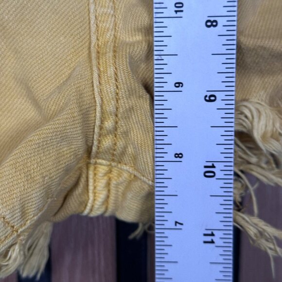 Free People Jean Shorts 28 Womens Yellow Frayed Mini Boyfriend Button Fly - Picture 4 of 9